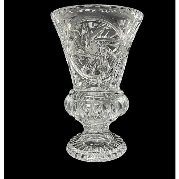 Vase Thick Pressed Glass Trumpet Pinwheel Design 8.5" Footed Heavy Home Decor - Picture 6 of 12